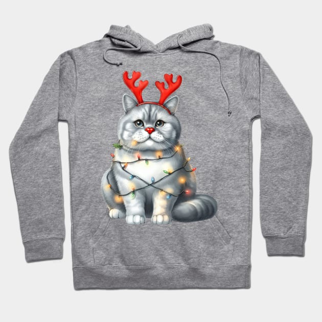 Christmas Red Nose Chartreux Cat Hoodie by Chromatic Fusion Studio